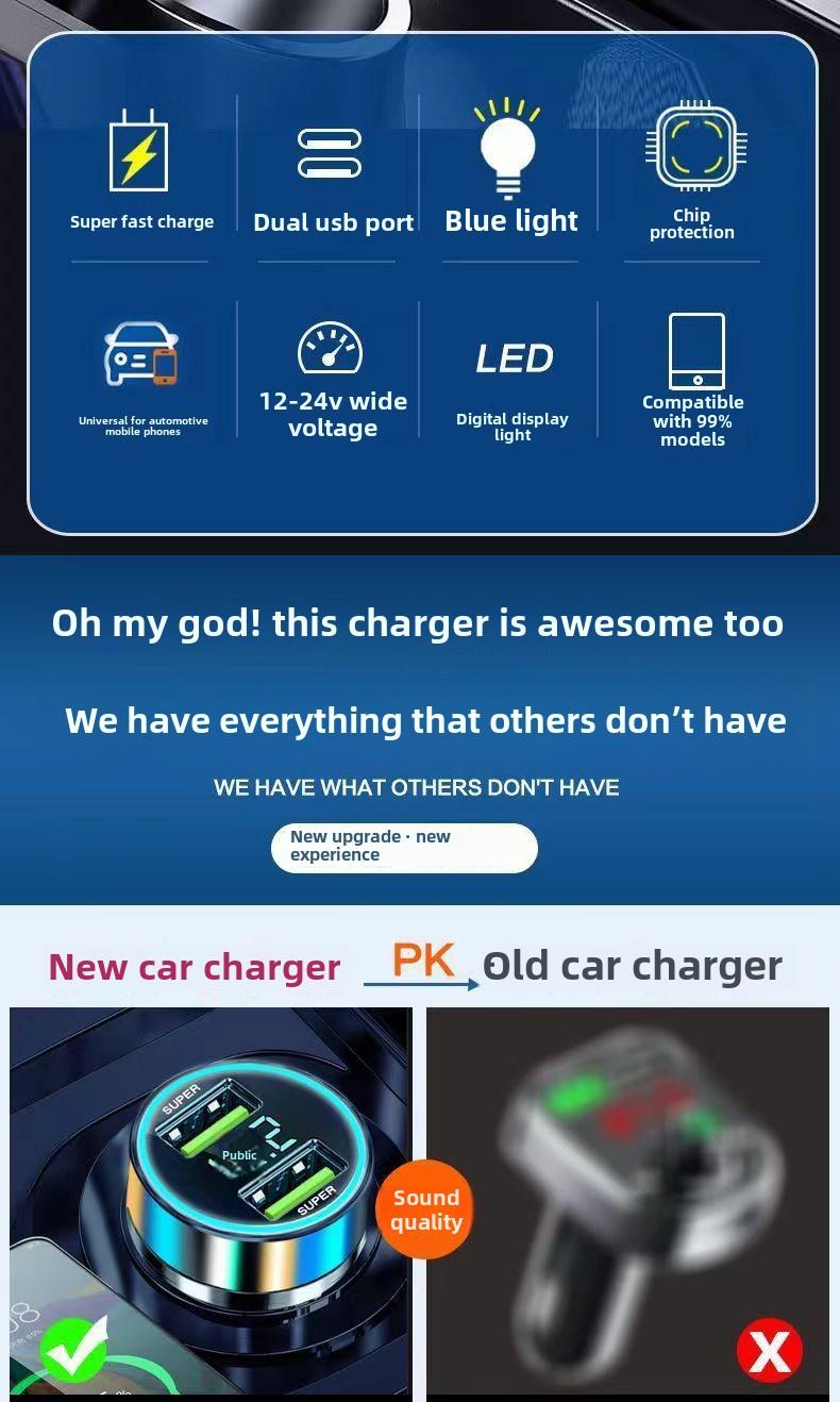 Product Introduction of Car Charger Super Fast Charge Cigarette Lighter Digital Display Flash Charger for Android Apple Car Conversion Car Charger Plug 0