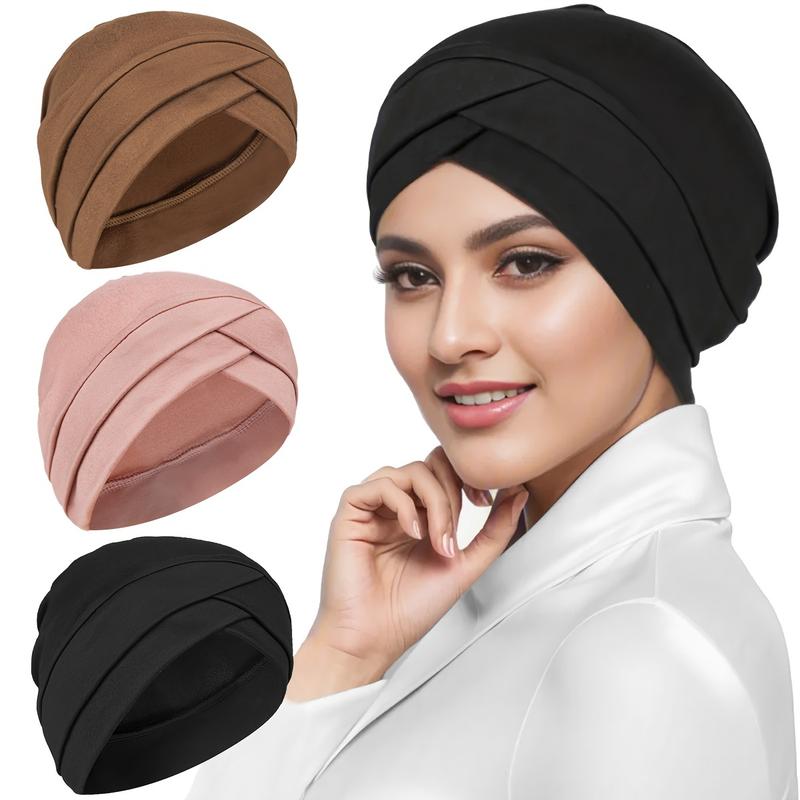3pcs/set Turban Hats Solid Color Elastic Head Wraps Ramadan Beanies ...