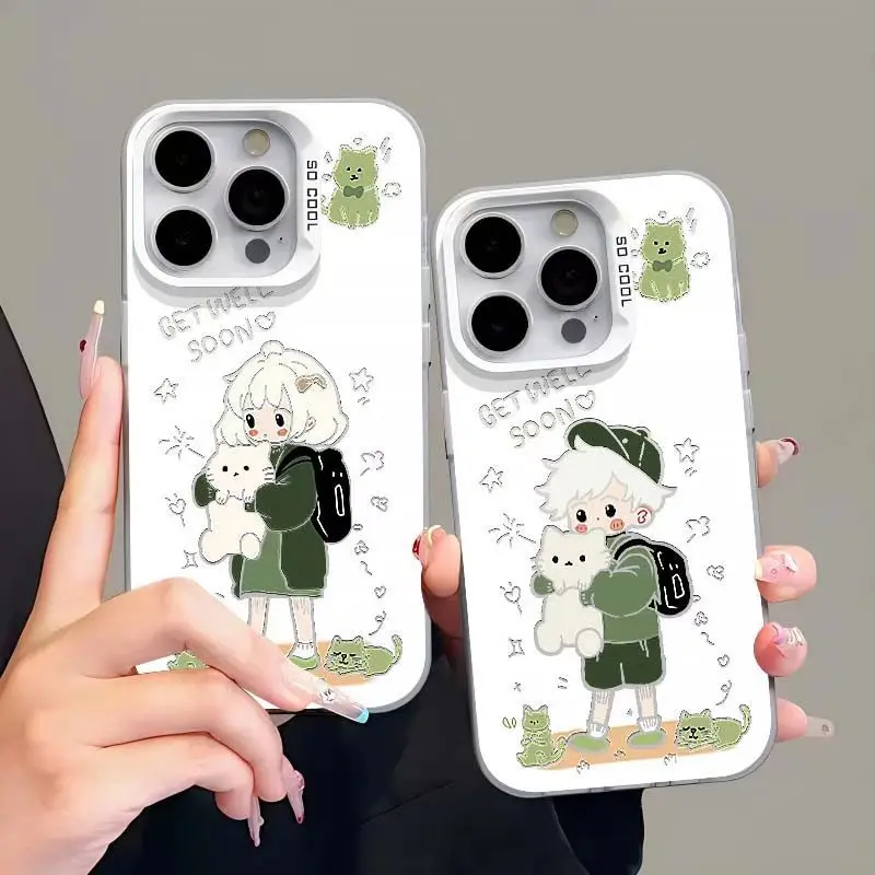Cat Hugging Couple Compatible iPhone 15 Pro Max Case Apple 14 Plus Cartoon 13 Silver 12 Premium XR Protector Cover