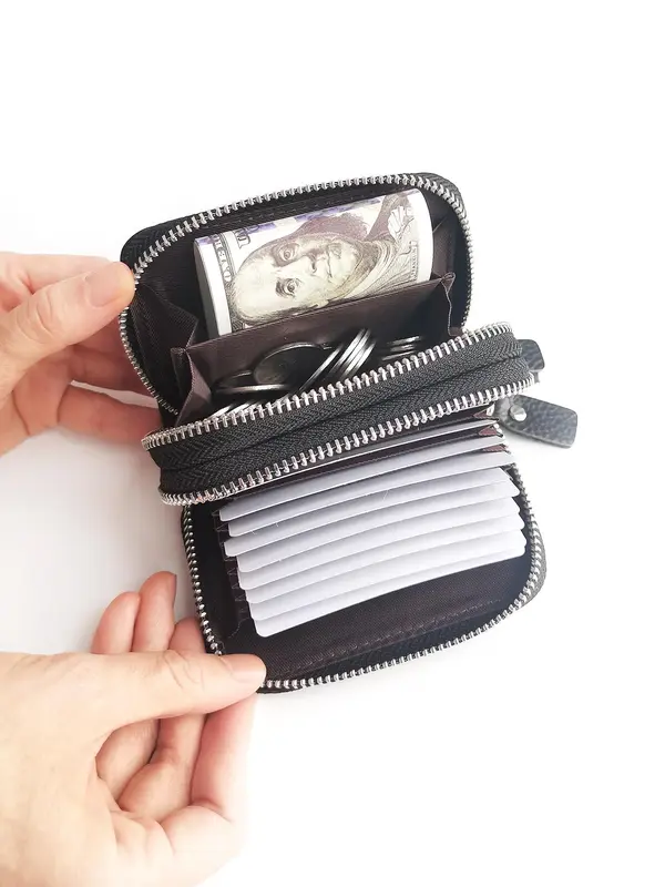 Women's Genuine Leather Wallet, Solid Color Zipper Card Holder, RFID Blocking Anti-theft Short Wallet, Fashionable Multi Card Slot Card Holder for Women & Girls, Small Purse for Daily Used 0