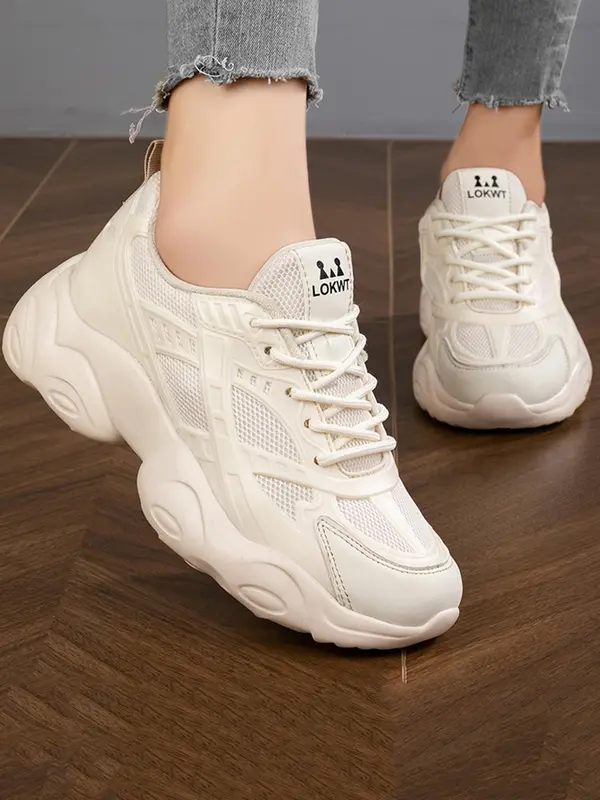 Women's Fashionable Lace Up Mesh Sneakers, Casual Comfortable Breathable Sports Walking Shoes, Female All-match Round Toe Sneakers for Daily Wear 1
