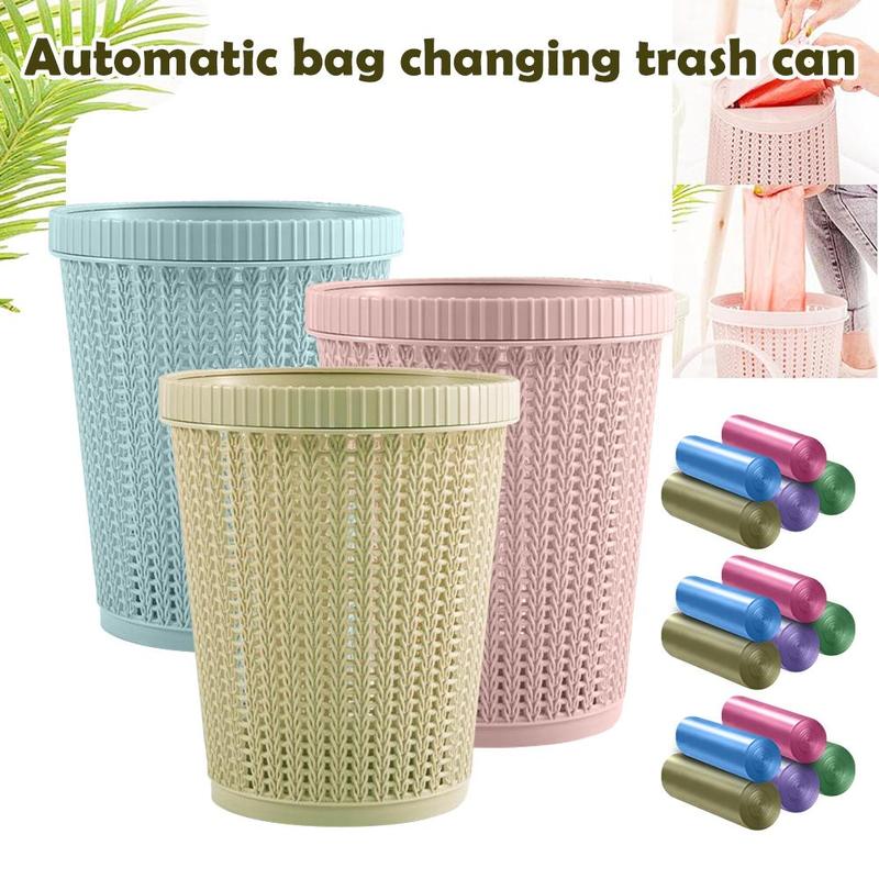 1set Convenient Bag Changing Trash Can Quick Easy Replacement Keeps Your Hands Clean With 5 Rolls Garbage Bags 7