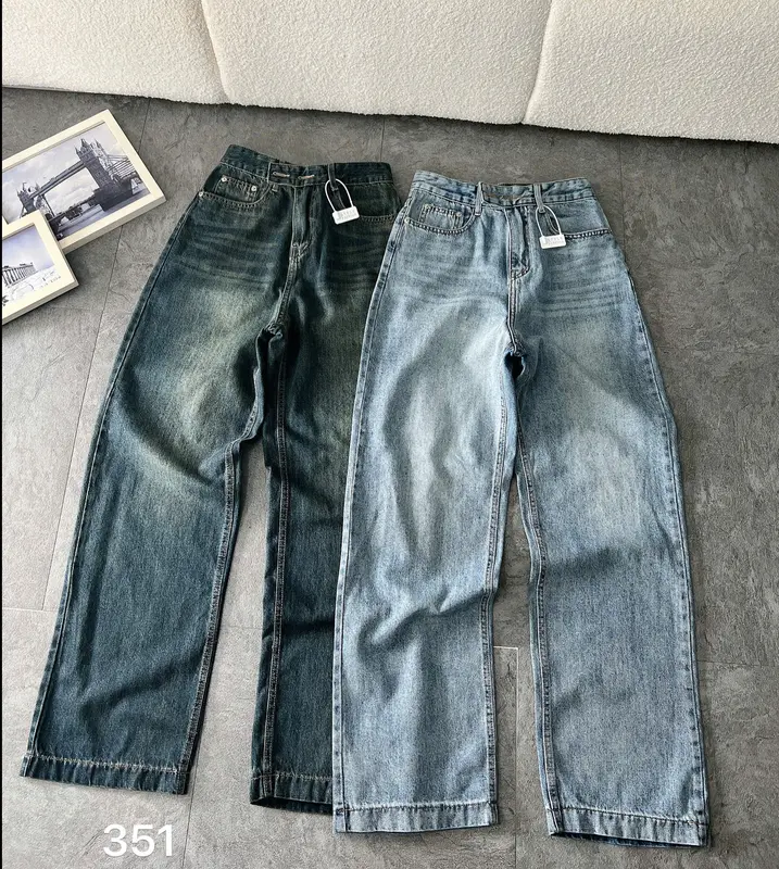 TCSHOPJEAN Quần Jeans Suông Nữ Bigsize 55kg-90kg Trơn Lai Kiểu Mã 351 4