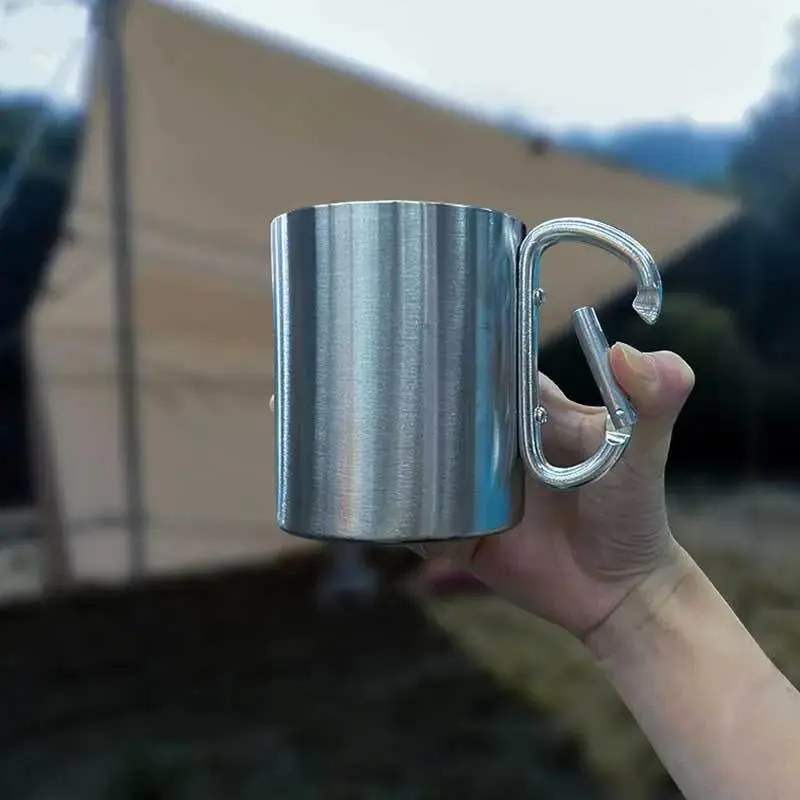 Stainless Steel Camping Mug, 1 Count Portable Folding Handle Design Mug, Camping Kitchenware for Outdoor Camping Hiking