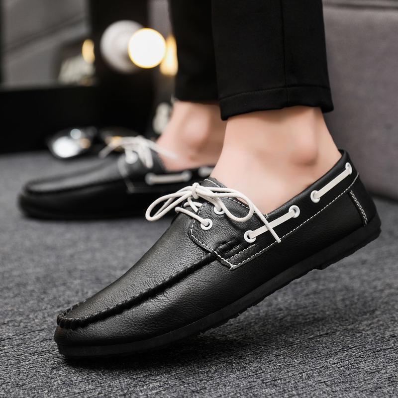 Round Toe Shoes Casual Men's Slip-on Leather Shoe Flat Lightweight Breathable Dress Shoes 2024 New 8