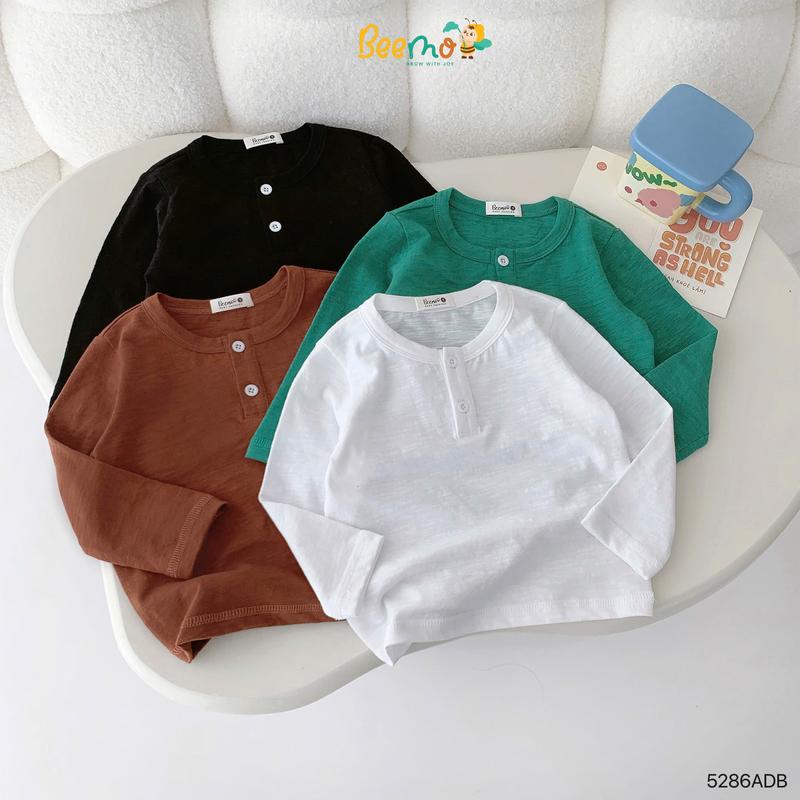  Áo dài tay cổ tròn phối khuy basic Beemo dành cho bé trai 9-25kg chất liệu cotton xược  Dosie  A167 