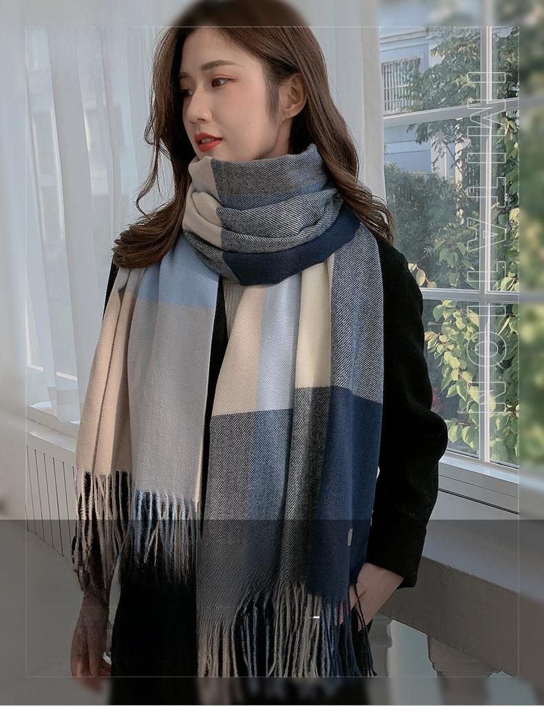 Product Introduction of New Plaid Scarf Women's Japanese and Korean Style Sweet Warm Scarf Fashion Shawl Autumn and Winter Artificial Cashmere Scarf enamel  pins selendang  bahu  klasik 1
