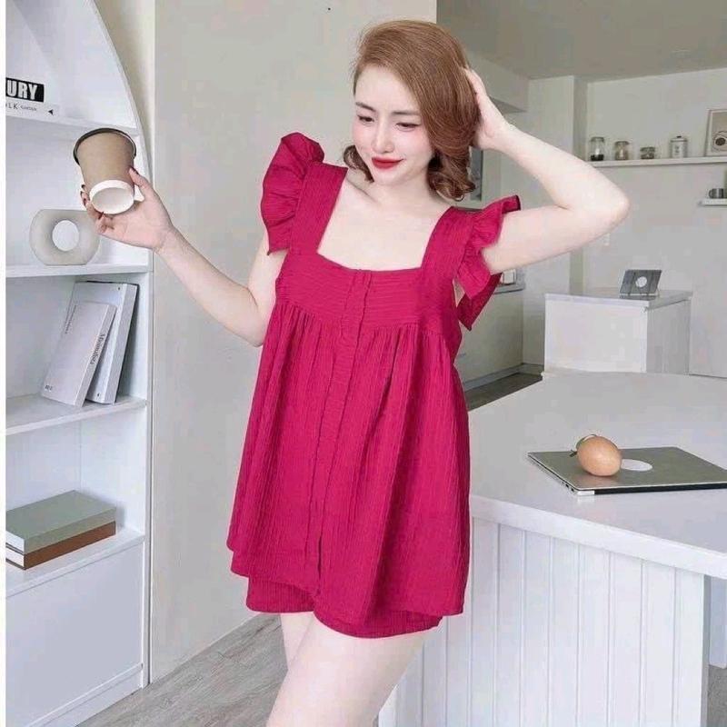 ĐỒ BỘ ĐÙI NỮ NÚT BỌC VÀ KHÔNG NÚT BỌC GIẢM 30K GIÁ TỪ 99K RẺ THỜI TRANG Áo Quần giặt bằng nước lạnh 【set】red 2