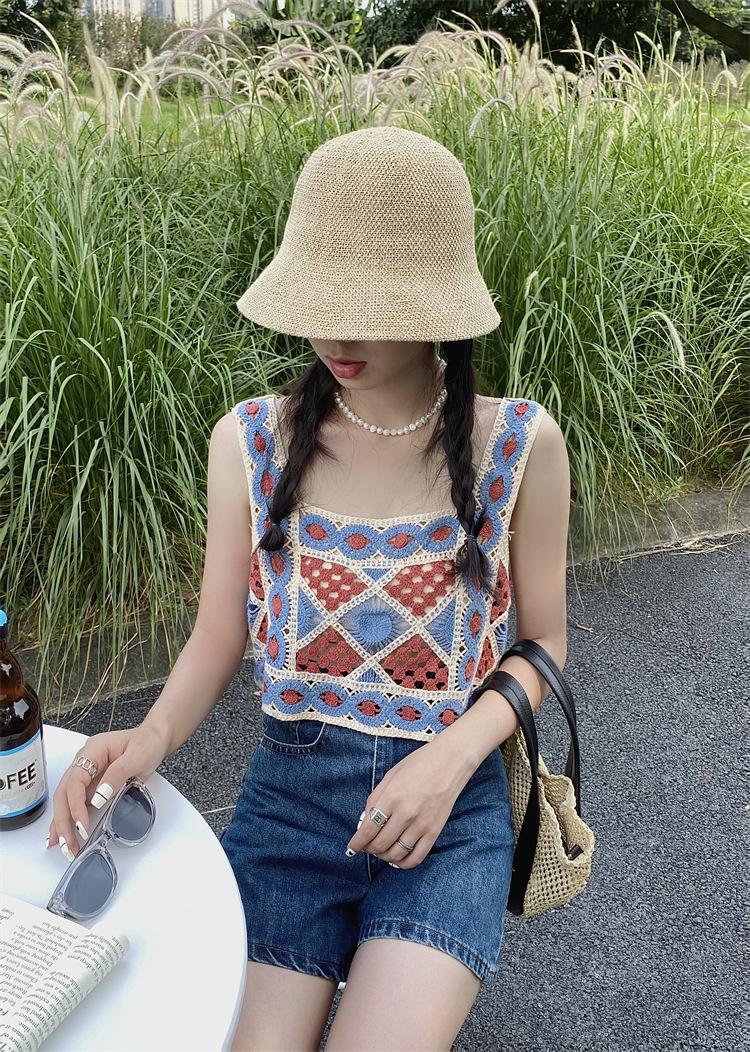 Product Introduction of Bohemian ethnic style small camisole vest embroidered hollow knit short piece for women's sleeveless interior 24