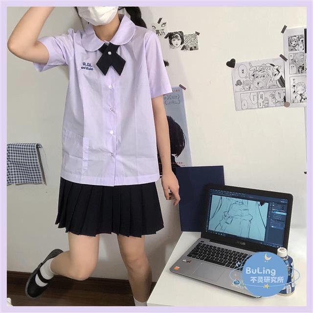 Product Introduction of College style school uniform JK lavender short-sleeved student shirt first love versatile round neck doll collar top girl 12