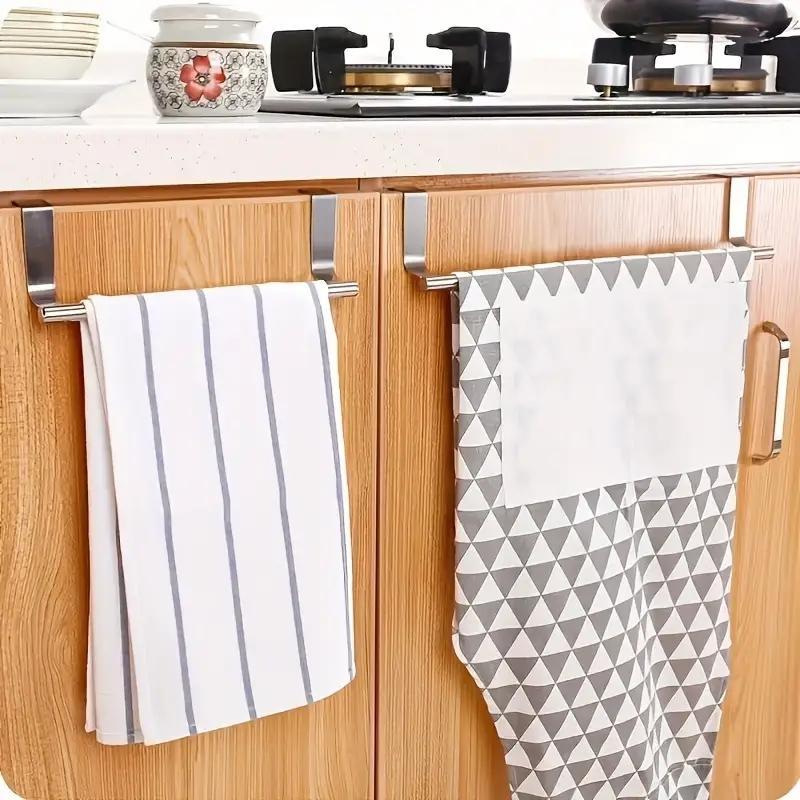 Kitchen Stainless Steel Single Pole Towel Rack, 1 Count Cabinet Door Back Towel Hanging Rack, Punch Free Towel Rack 2