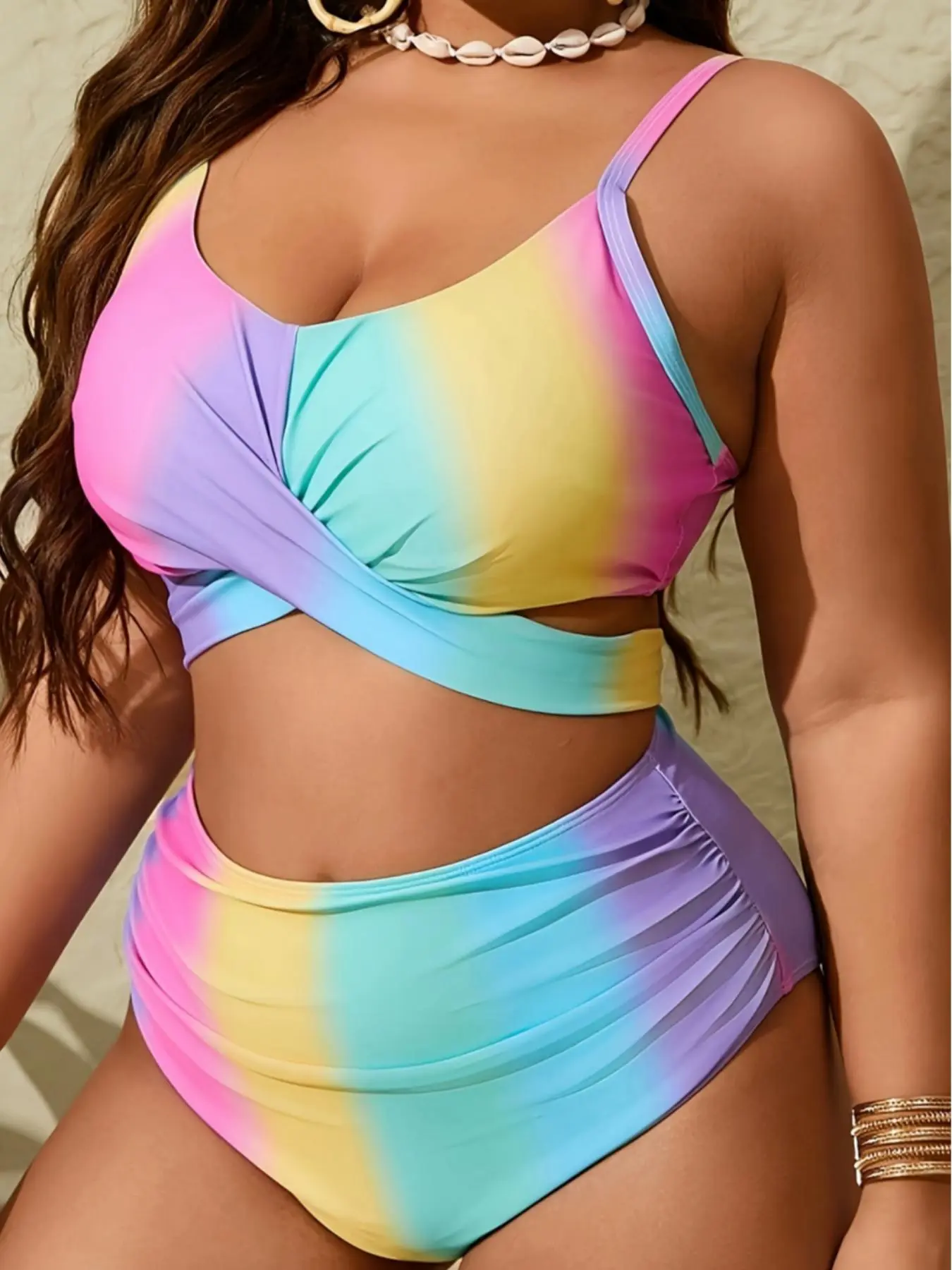 【Plus Size】 Colorblock Bikini Set, Casual Fashion Chic Tankini Top & Swim Bottom for Beach Holiday Vacation, Women's Swimwear for All Seasons