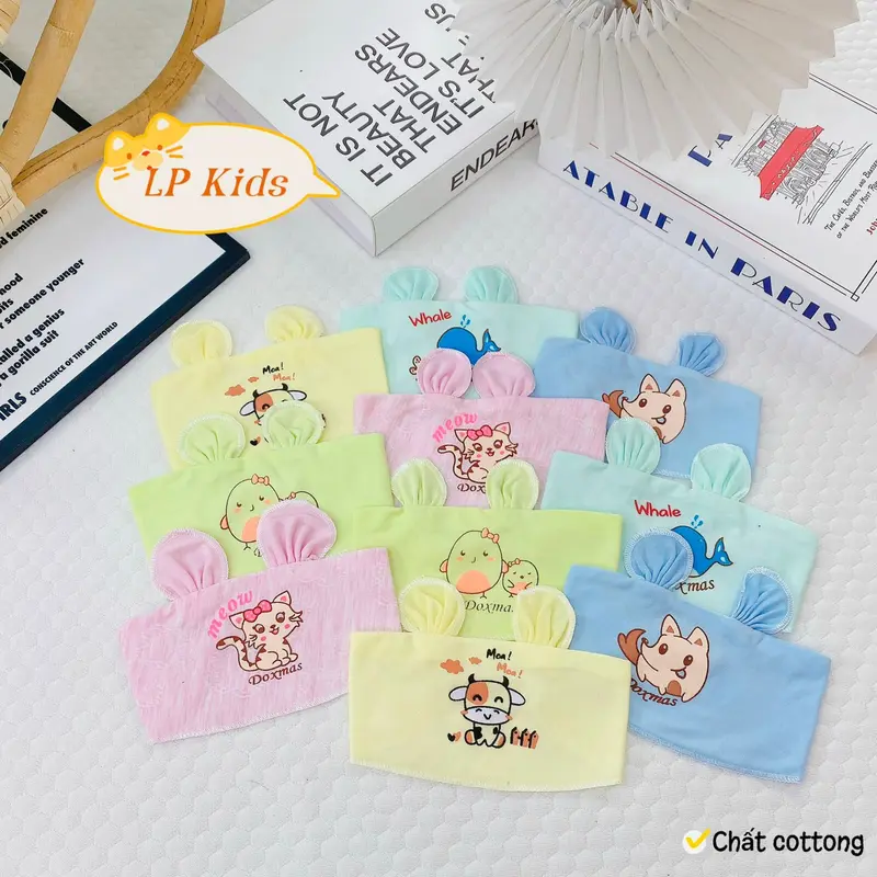 Combo 3/5 Che Thóp Cho Bé Sơ Sinh Cotton Tai Thỏ Họa Tiết Dễ Thương CT01 0