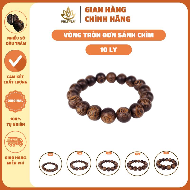 [MTH] Vòng Tay Trầm Hương Sánh Chìm Hạt Tròn Đơn [Mộc Trầm Hương] - Vòng Trầm Đủ Size Nam Nữ, Phụ Kiện Hộp, Túi Nhung, Lá Bồ Đề, Nụ Trầm, Dây Xâu - Đeo Tay Voi Chim