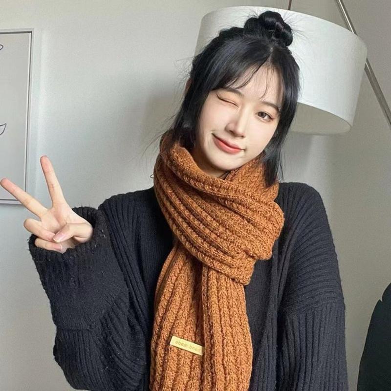 Product Introduction of Simple Korean Style Solid Color Knit Scarf Thicken Windproof Winter Knitted Scarves Casual Warm Men Women Scarf Gifts 9