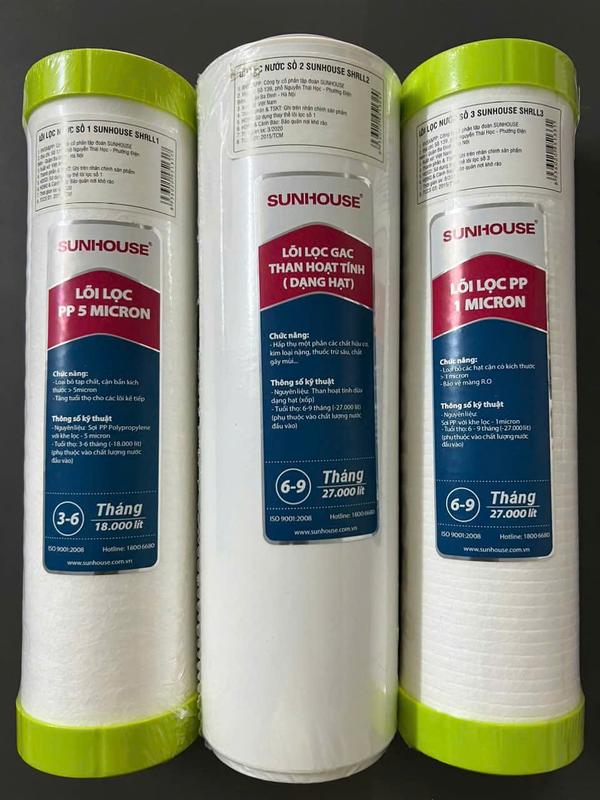 Combo Bộ 3 Lõi Lọc Nước Sunhouse 1+2+3 ( Mẫu mới có túi ) #Sunhouse#AnGiang