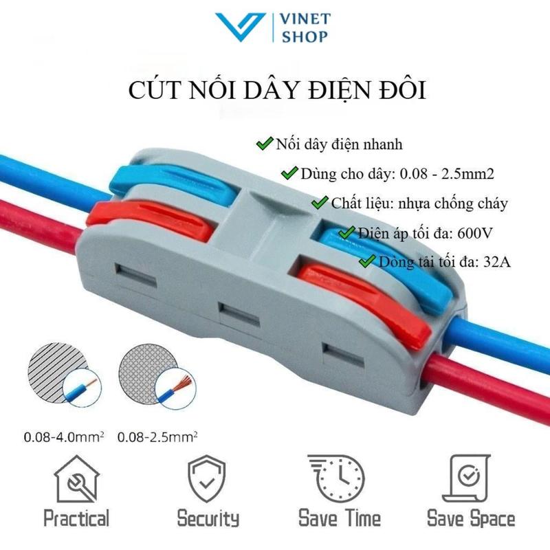 Cút nối dây điện nhanh KV 2 pha 2 cổng vào 2 cổng ra PCT-222 250v 32a
