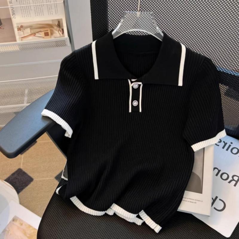 Product Introduction of Áo Polo, Phong Cách Phương Tây, Trông Trẻ Trung, Áo Thun ngắn Tay Dệt Kim Lụa Lạnh Dành Cho Nữ, Thời Trang Mới Mùa Hè 2024 Top Women 3