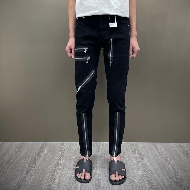 Quần jean đen đê quy may thêu 6 khoá bản boy phố