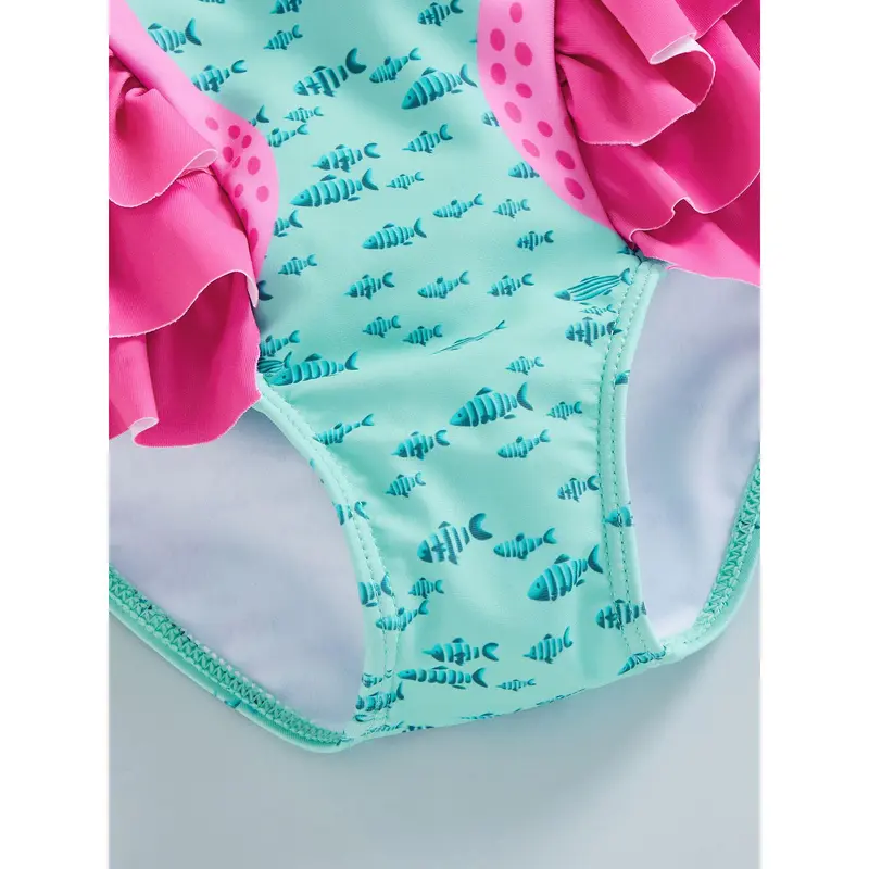 Bikini Áo Jumpsuit Quần Mùa Hè Cho Bé Gái Mới Biết Đi, Áo Tắm Xếp Ly Không Tay In Hình Cá Nhỏ Hồng Hạc, Mềm Mại Và Thoải Mái, Thời Trang, Thích Hợp Để Bơi Lội, Đi Biển, Xanh Lá Cây, Hồng, Đáng Yêu, Thích Hợp Cho 18-24 Tháng, 2-6 Tuổi 7