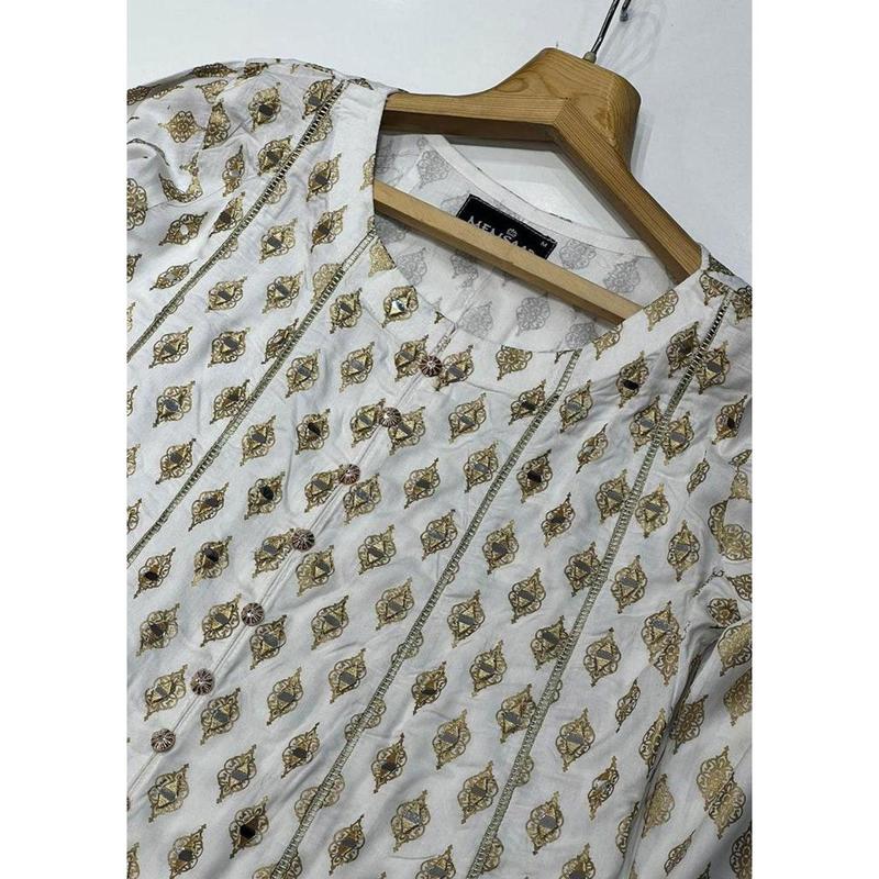 HK59 Sheesha - White Linen Mother & Daughter Mirror Suit 2