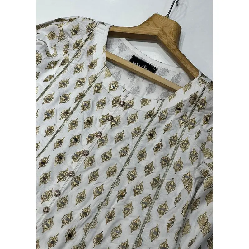 HK59 Sheesha - White Linen Mother & Daughter Mirror Suit 2