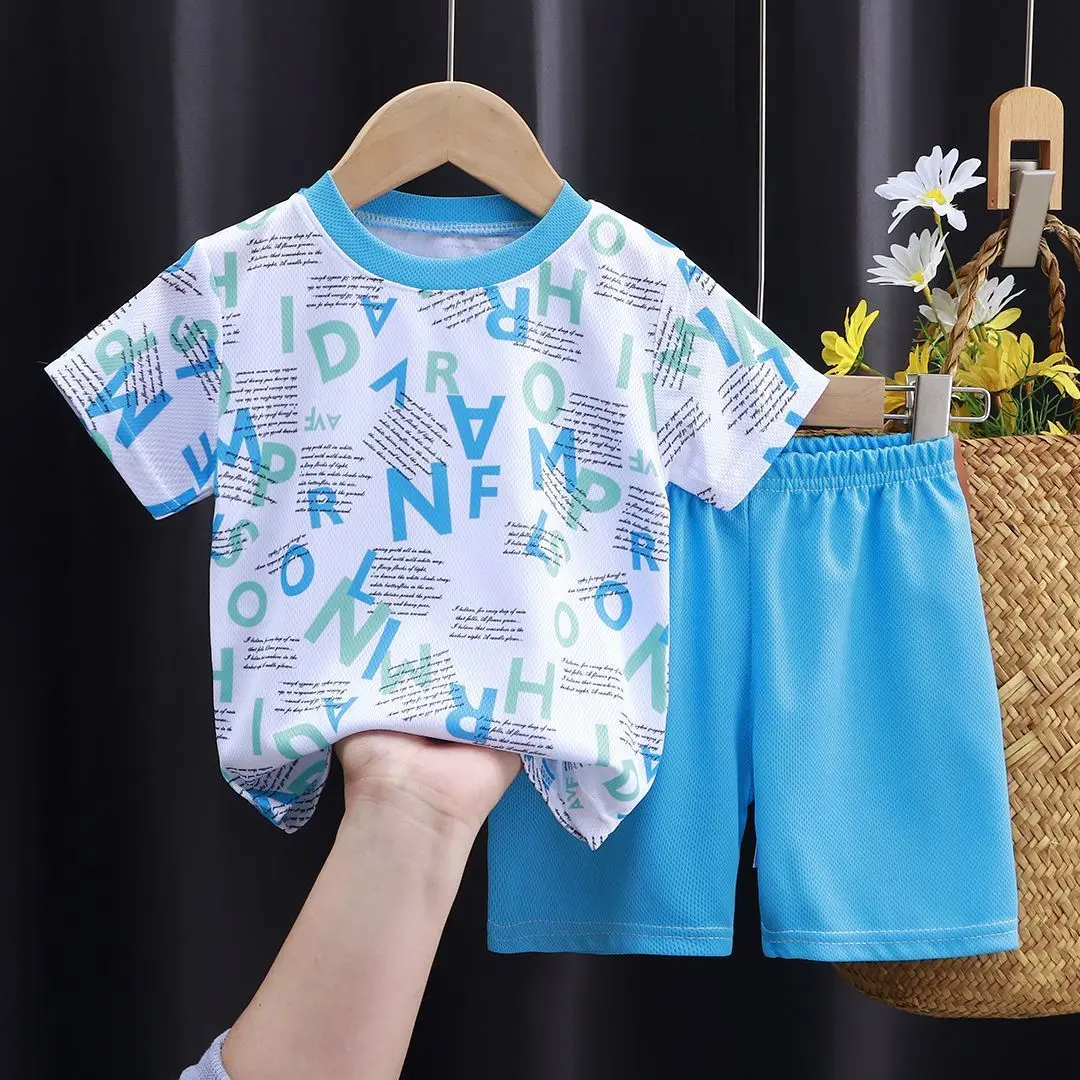 Quần Áo Trẻ Em, Thoải Mái, Bộ Đồ Ngắn Tay Mùa Hè, Cho Bé Trai, Áo Thun Lưới Nhanh Khô, Quần Đùi Thể Thao Mỏng, Bộ Đồ Hai Mảnh Thường Ngày Cho Trẻ Em Trung Bình Và Lớn