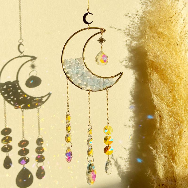 Artificial Crystal Sun Catcher, 1 Set Moon Decor Hanging Ornament, Hanging Decor, Fantasy Hanging Sun Catcher for Home Room Garden Window Wall Decoration, Pink Stuff, Sparkleshomeware, Windchimes 5