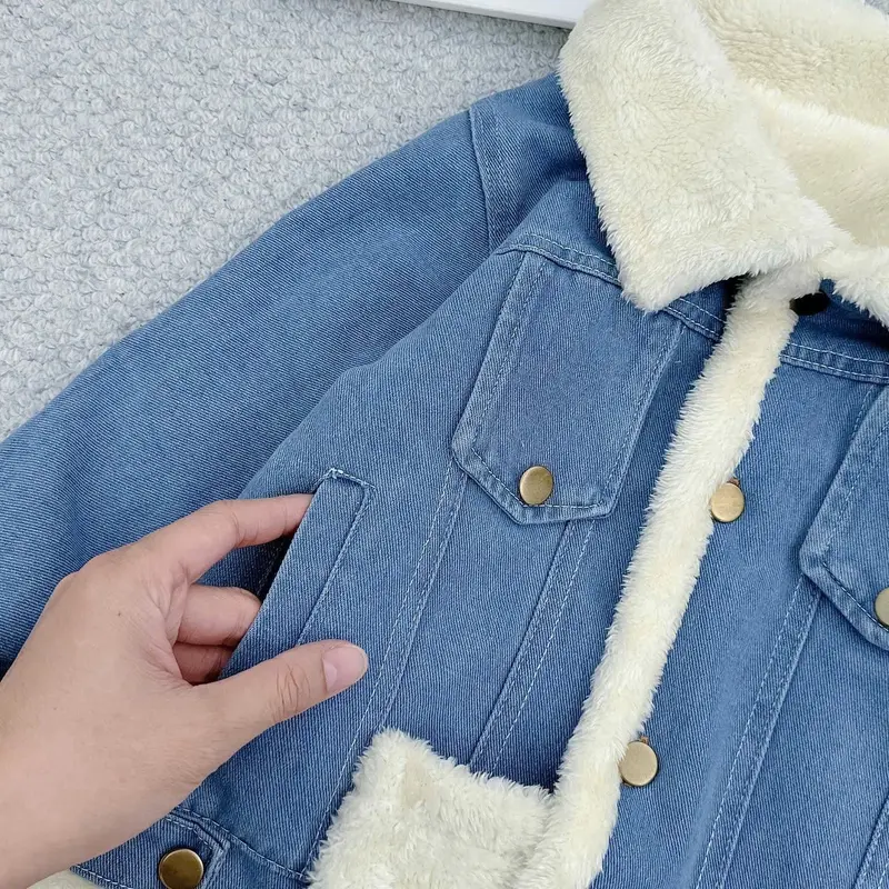 [Poba.63] áo khoác jeans lót lông nhung dày dặn, mềm mịn, ấm áp cho đồ bé gái 5