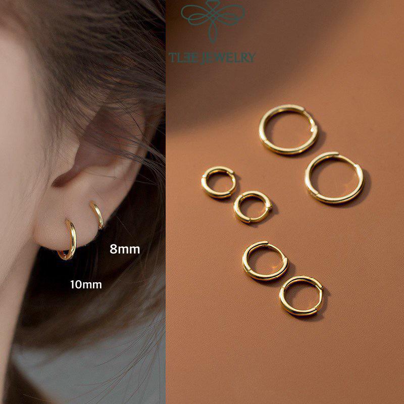 Khuyên tai bạc unisex TLEE tròn trơn chốt bấm nhiều size TLEE JEWELRY B0121