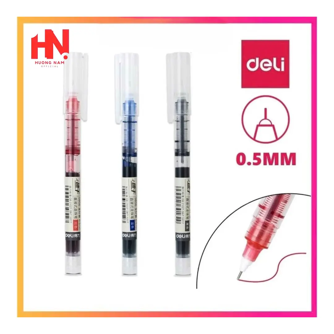 Bút bi nước gel nhanh khô - bút lông kim viết thư pháp Deli 856 - Ống bút liền mực 0.5mm Deli S856
