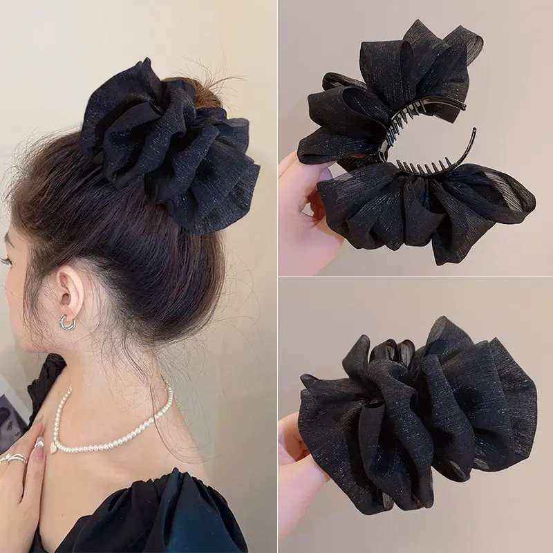 Kẹp Tóc Bong Bóng Búi Củ Tỏi, Kẹp Tóc Nữ Phong Cách Thời Trang Women Voi Hoa Voan