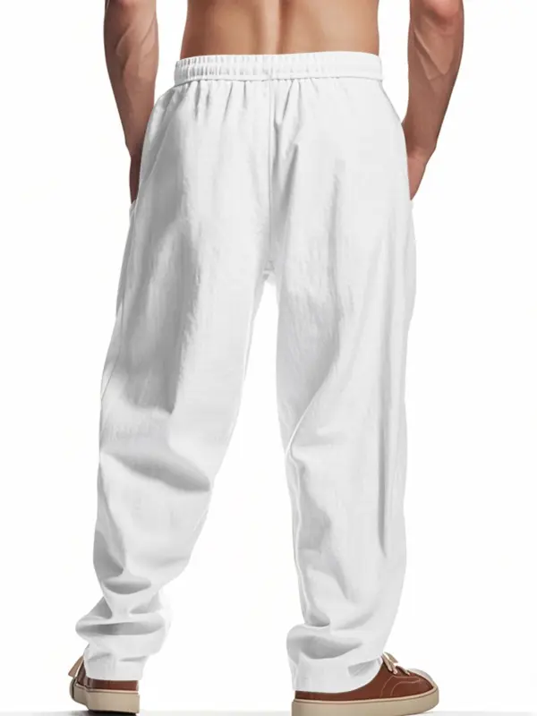 Men's Solid Pocket Drawstring Waist Pants, Regular Fit Casual Comfy Trousers for Beach Vacation Holiday, Men's Bottoms for All Seasons 8