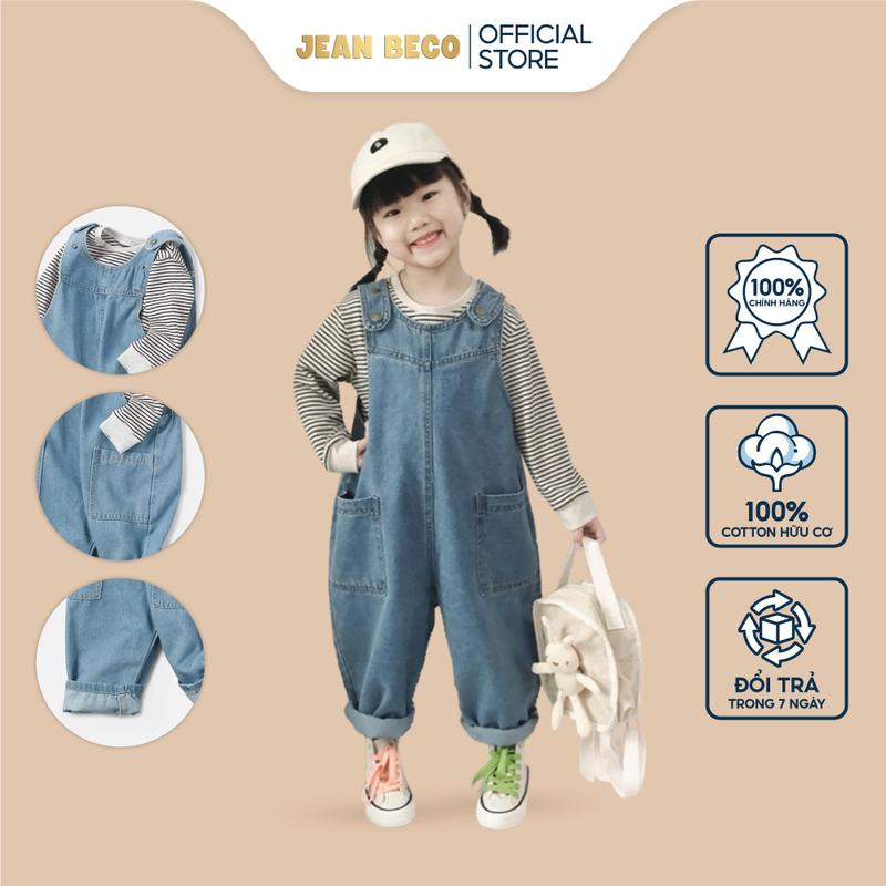  Quần yếm jeans hai dây JEANBECO Yếm jean cúc bấm dành cho bé gái bé trai phong cách Hàn quốc QD009 