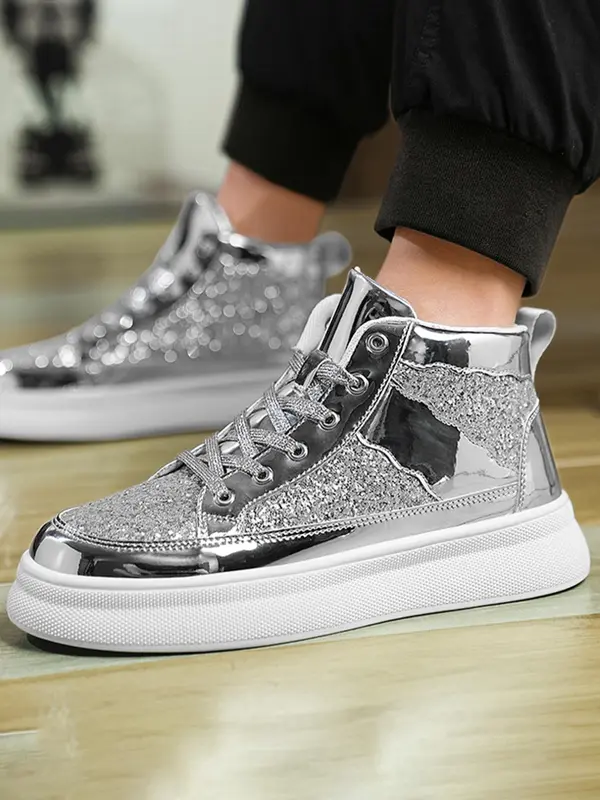 Fashionable Glitter High Top Skate Shoes, Comfortable Sports Shoes for Men & Women, Lightweight Breathable Sports Shoes for Daily Wear, Trainer 7