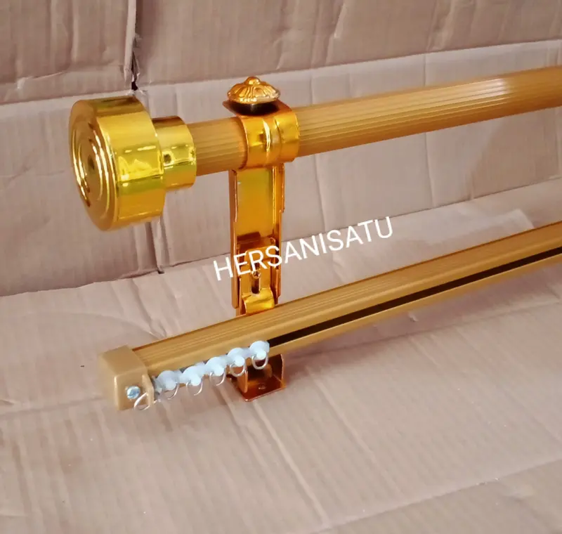 Hersanisatu Besi Gorden Double Fullset Batang Hordeng Ganda dan Rel Vitrase Besi Gorden Double fullset Kayu Dipasang di Dinding Kamar Tidur Pindah Rumah Modern Putih 2