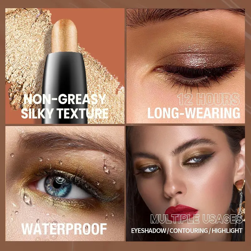 Long Lasting Eyeshadow Stick, Waterproof Eyeshadow Pen, High Pigmented Eye Shadow Stick, Easy Coloring Eye Shadow Pen, Colorful Eye Makeup Product, Summer Makeup 4
