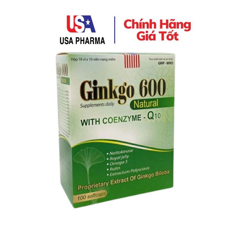 Viên uống bổ não GINKGO 600 Natural, nattokinase, omega 3, dầu gấc ngăn ngừa tai biến - Hộp 100 viên