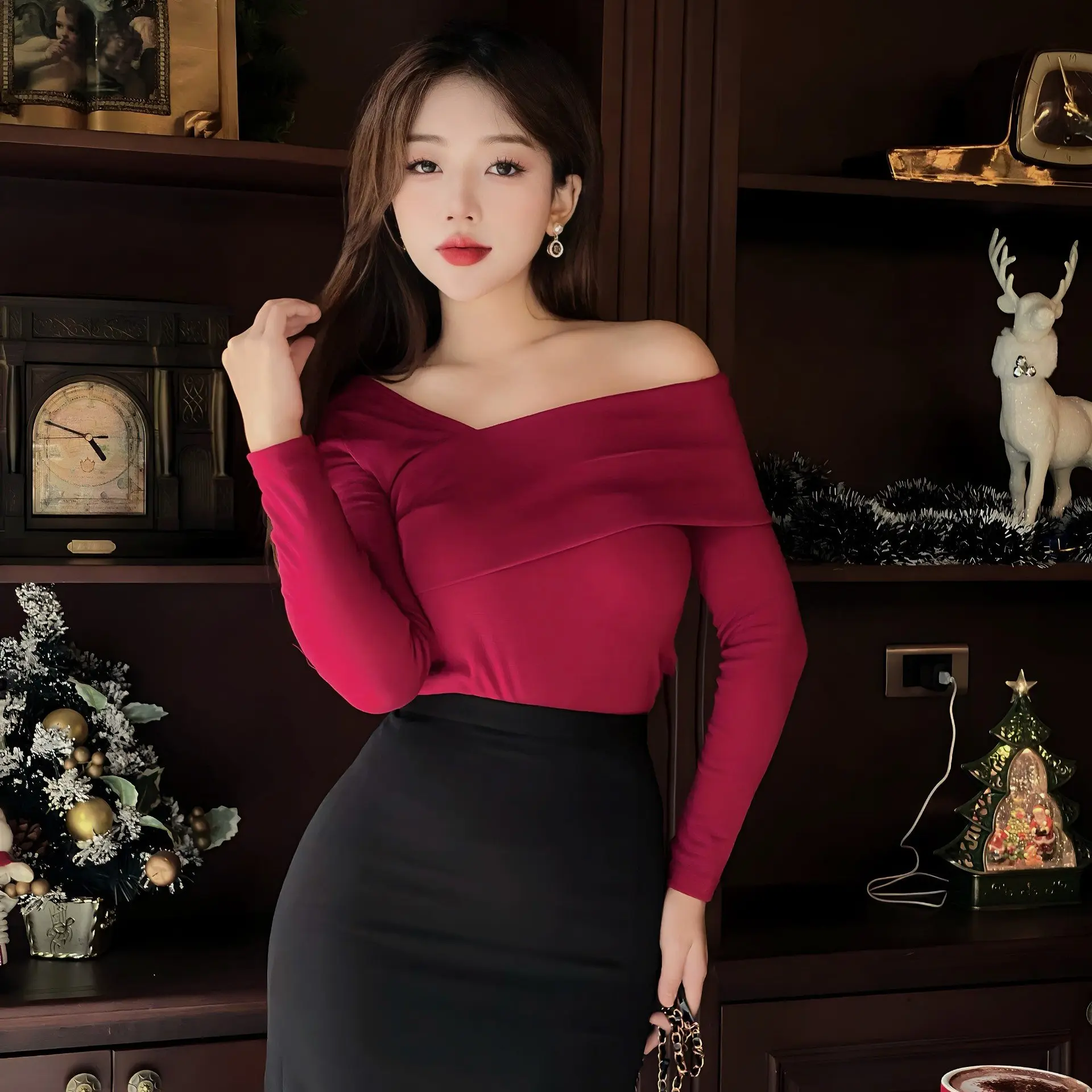 YU CHERRY | Áo thun nữ tay dài lệch vai Mi Musa Top YA448