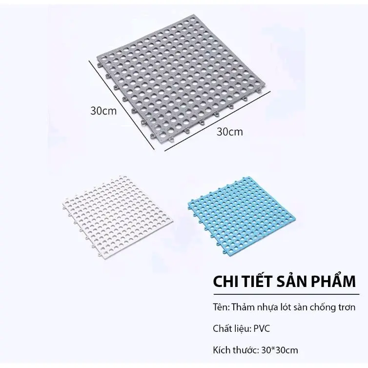 Thảm chống trơn nhà tắm nhà vệ sinh trượt lắp ghép tiện dụng, dùng cho các khu vực ẩm ướt chống trơn trượt. kt 30x30cm một tấm. 1