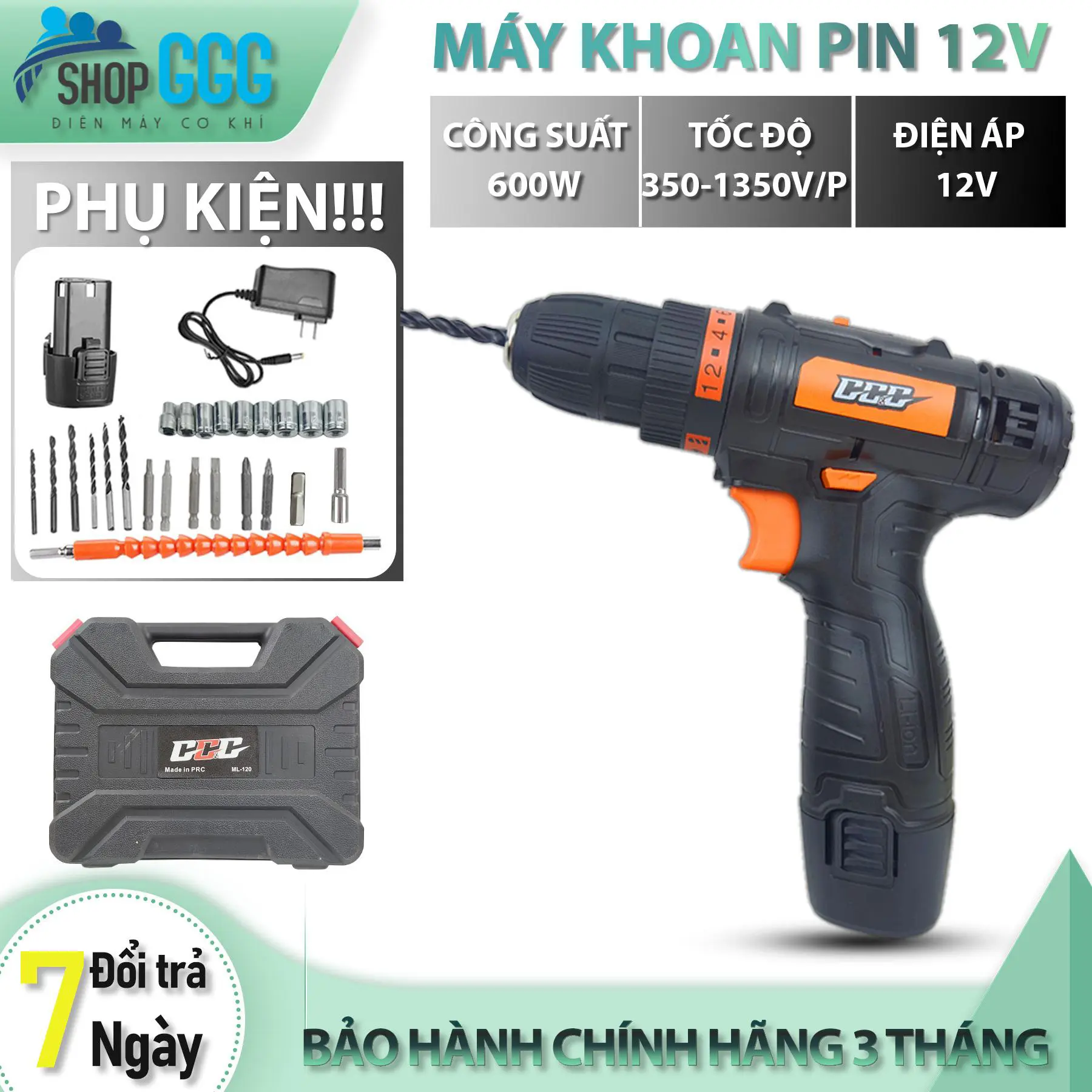 Máy khoan pin 12v ML120H chính hãng GGG - Máy bắn vít không dây đảo chiều - khoan sắt, khoan gỗ - Tặng kèm mũi vít