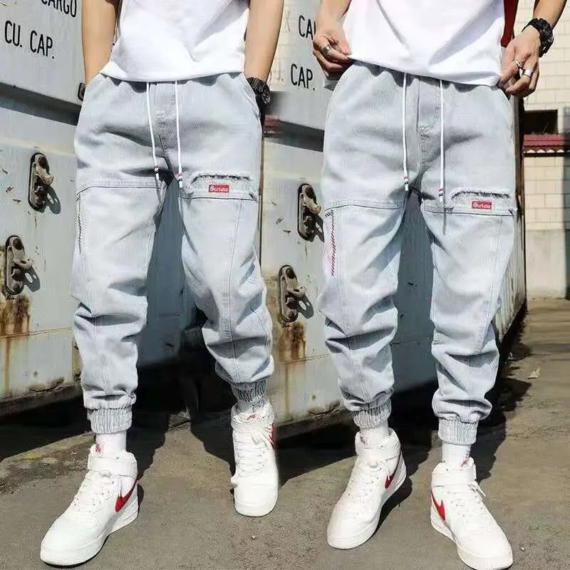 Quần Dài Áo Làm Việc, Phong Cách Hàn Quốc, Quần Bò Nam, Hợp Xu hướng, Màu Sáng, Quần Hip Hop, Dáng Rộng Vừa Vặn, Quần Ống Côn, Quần Harem Cắt Mắt Cá Chân, Thích Hợp Cho Giới Trẻ