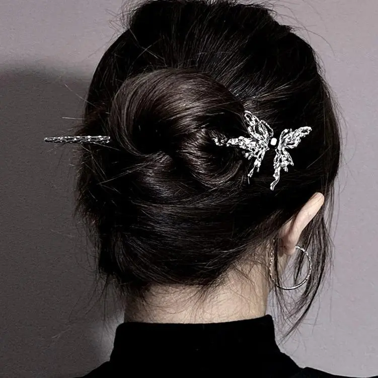 Inlaid Diamond Butterfly Hairpin Summer Niche Design Hair Styling Tool Fashionable Personality Metal Minimalist Style Hair Accessory