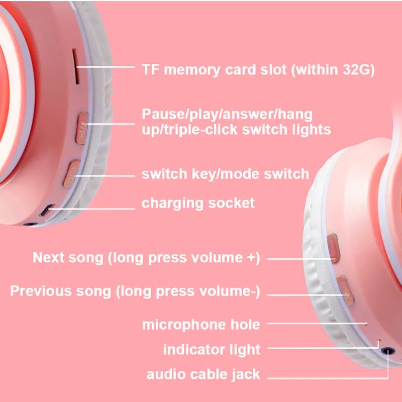 Headphone Bluetooth Wireless Model Telinga Kucing Headset Anak Dan Dewasa 5