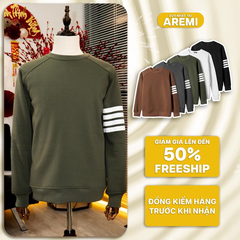 Áo sweater nỉ bông dày dặn thiết kế AREMI phong cách trẻ trung sang trọng màu sắc thanh lịch dễ phối Menswear Nam Dài Tay Tre Cổ Tròn