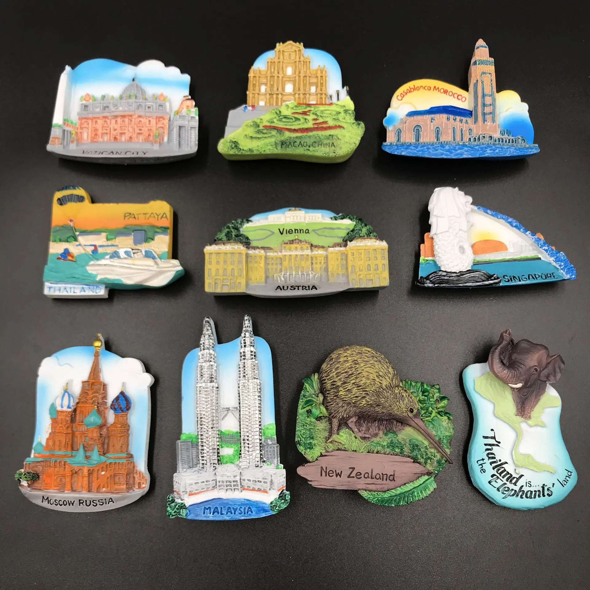 Austria Malaysia Vatican Thailand New Zealand Singapore Russia Macau Morocco Resin Refrigerator Magnet