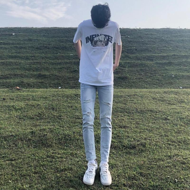 Quần jean nam Pon.mens slimfit gấu co giãn tốt màu xanh ghi nhạt chữ 361 dáng skinny cao cấp giá rẻ