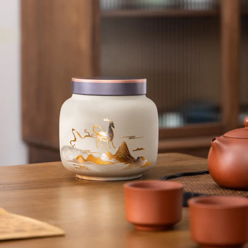 Purple Sand Ceramic Sealed Can Stoneware Tea Tins Longjing Black Tea Pu'er Storage Tea Storage Ointment Empty Can Gift Packaging Bottles Organiser Canister 1