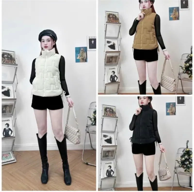 Áo phao zile nữ chất nhung lì mềm mịn, 3 lớp dày dặn, có dây rút 2 bên, hoạ tiết trần vi tính 1