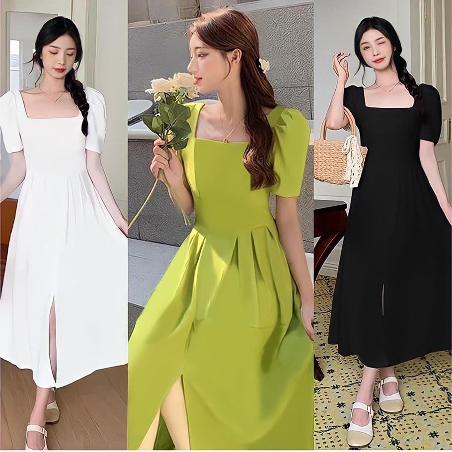 [Xả Kho] Thời Trang Bigsize Váy Dự Tiệc Cổ Vuông Xẻ Tà 50 - 100Kg Nữ Cotton Women Dress - A.1016